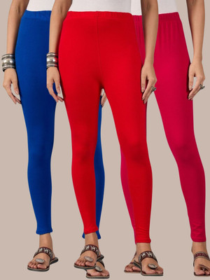 QIOA Ankle Length Western Wear Legging(Blue, Pink, Red, Solid)