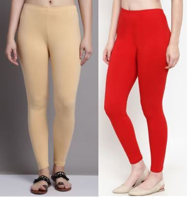 PENTTO Ankle Length  Western Wear Legging(Red, Solid)