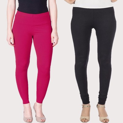 KGN FASHION Churidar  Ethnic Wear Legging(Black, Pink, Solid)