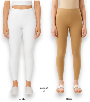 CCFFASHION Ankle Length Western Wear Legging(Beige, White, Solid)