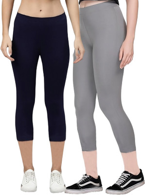 ZAYANQA 3/4th/Calf Length Western Wear Legging(Dark Blue, Grey, Solid)