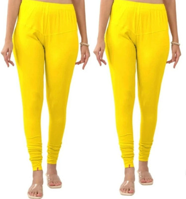 Sana Churidar  Western Wear Legging(Yellow, Solid)