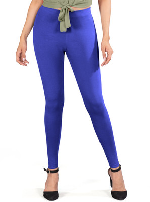 INDIAN FLOWER Ankle Length  Western Wear Legging(Blue, Solid)