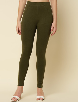 thread plus Ankle Length  Ethnic Wear Legging(Dark Green, Solid)