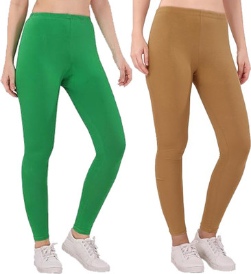 100LUCK Ankle Length  Western Wear Legging(Green, Beige, Solid)