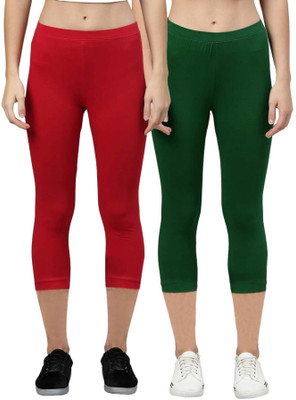 ZAYANQA 3/4th/Calf Length Western Wear Legging(Red, Green, Solid)
