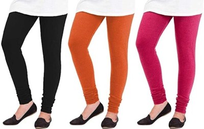 LEEVAJ WORLD Churidar Length Winter Wear Legging(Black, Orange, Pink, Solid)