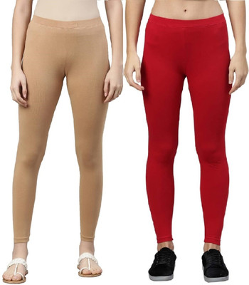 ZAYANQA Ankle Length Western Wear Legging(Red, Beige, Solid)