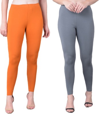 Comfort Lady Ankle Length  Western Wear Legging(Orange, Grey, Solid)