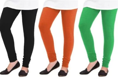 LEEVAJ WORLD Churidar Length Winter Wear Legging(Black, Orange, Green, Solid)