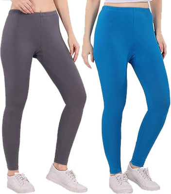 adibaba Ankle Length  Western Wear Legging(Grey, Light Blue, Solid)