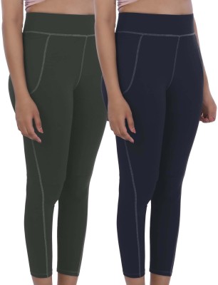 FREECULTR Ankle Length  Western Wear Legging(Green, Dark Blue, Solid)