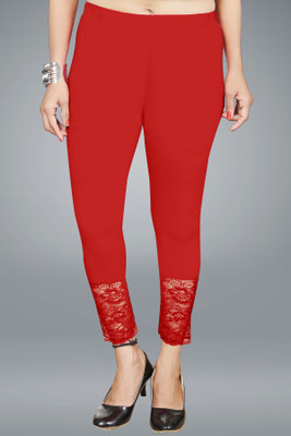 EV11 Ankle Length Western Wear Legging(Red, Solid)