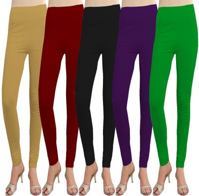 Cursive Churidar Length Western Wear Legging(Beige, Maroon, Black, Purple, Light Green, Solid)