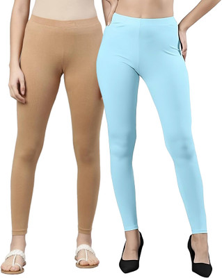 ZAYANQA Ankle Length Western Wear Legging(Beige, Light Blue, Solid)
