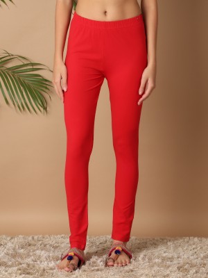 V-MART Ankle Length Western Wear Legging(Red, Solid)