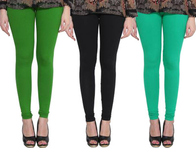 HOOKSPIN Churidar  Ethnic Wear Legging(Green, Black, Green, Solid)