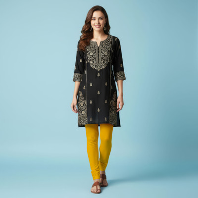QT Churidar Length Western Wear Legging(Yellow, Solid)