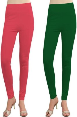 Cursive Churidar Length Western Wear Legging(Pink, Green, Solid)