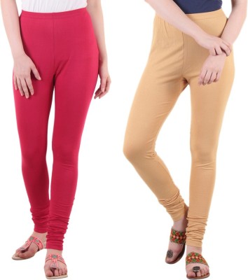 DIAZ Churidar Length Ethnic Wear Legging(Pink, Beige, Solid)