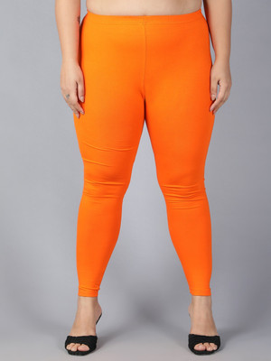Plus Size Ankle Length Ethnic Wear Legging(Orange, Solid)
