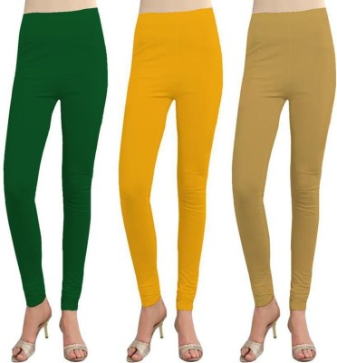 Cursive Churidar Length Western Wear Legging(Yellow, Green, Beige, Solid)