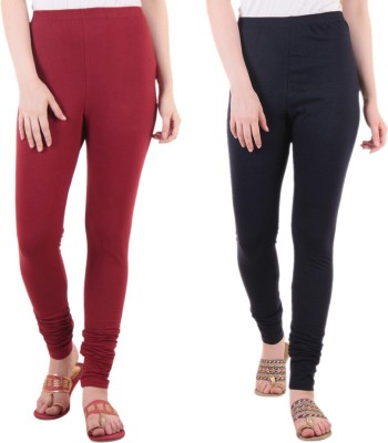 DIAZ Churidar Length Ethnic Wear Legging(Dark Blue, Maroon, Solid)