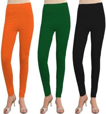 Cursive Churidar Length Western Wear Legging(Green, Orange, Black, Solid)