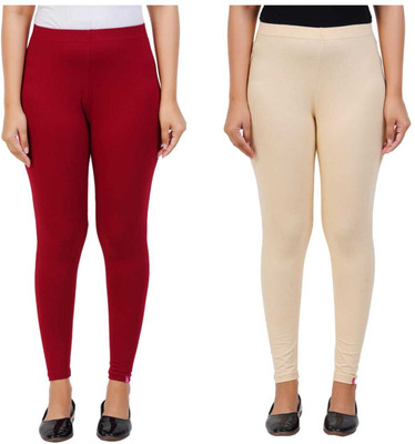 Lovely Bliss Ankle Length Western Wear Legging(Maroon, Beige, Solid)