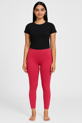 F65 Ankle Length Western Wear Legging(Pink, Solid)
