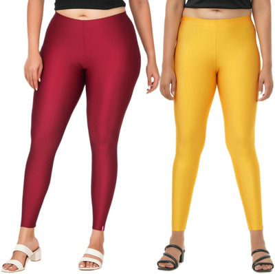 LoveiT Ankle Length Western Wear Legging(Maroon, Yellow, Solid)