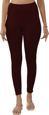 Lyra Ankle Length  Western Wear Legging(Maroon, Solid)