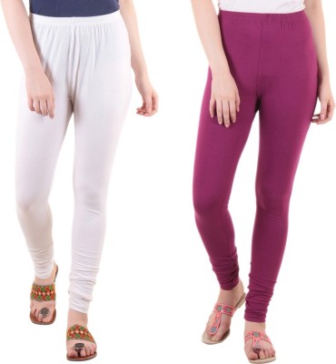 DIAZ Churidar Length Ethnic Wear Legging(Purple, White, Solid)