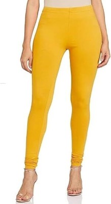 LEEVAJ WORLD Churidar  Ethnic Wear Legging(Yellow, Solid)