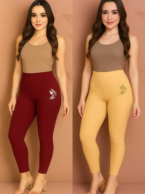 KK YARA Ankle Length  Ethnic Wear Legging(Maroon, Beige, Solid)