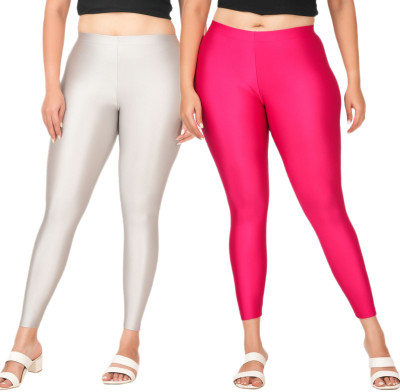 LoveiT Ankle Length Western Wear Legging(Silver, Pink, Solid)