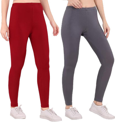 100LUCK Ankle Length  Western Wear Legging(Maroon, Grey, Solid)
