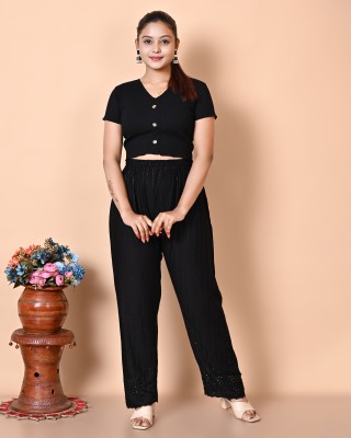 NASIR DRESSES 3/4th/Calf Length Western Wear Legging(Black, Embroidered)