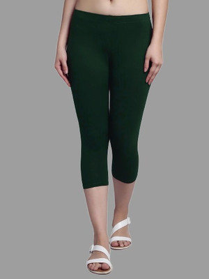 Trend Level 3/4th/Calf Length Western Wear Legging(Dark Green, Solid)