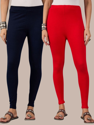 QIOA Ankle Length Western Wear Legging(Dark Blue, Red, Solid)