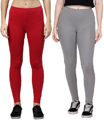 ZAYANQA Ankle Length Western Wear Legging(Red, Grey, Solid)