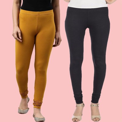 Qeheem Churidar  Ethnic Wear Legging(Yellow, Black, Solid)