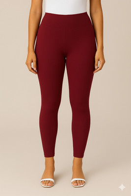 Muskesh Ankle Length  Ethnic Wear Legging(Maroon, Solid)