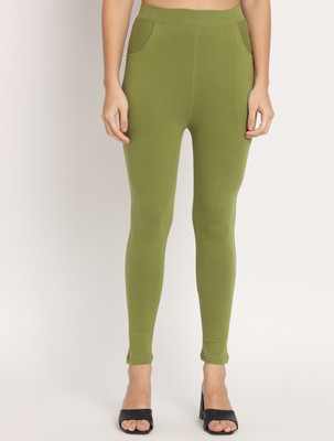 thread plus Ankle Length  Ethnic Wear Legging(Green, Solid)
