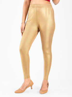 INDIAN FLOWER Ankle Length Western Wear Legging(Gold, Solid)