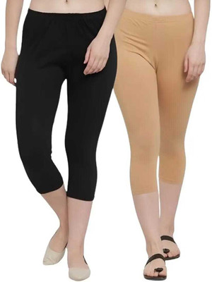 MADE4GOOD 3/4th/Calf Length Ethnic Wear Legging(Black, Beige, Solid)