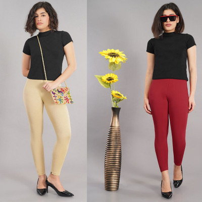 Shsuvia Ankle Length Western Wear Legging(Beige, Red, Solid)