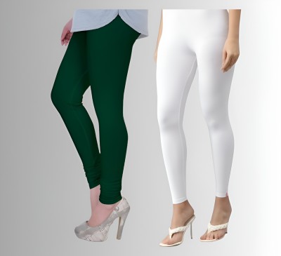 chobi star Churidar Length Ethnic Wear Legging(White, Green, Solid)