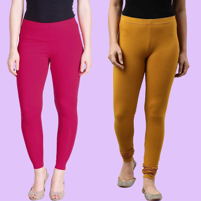 Qeheem Churidar  Ethnic Wear Legging(Pink, Yellow, Solid)