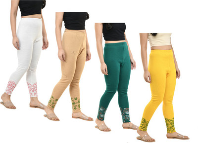 KAVYA Ankle Length  Western Wear Legging(White, Beige, Yellow, Floral Print)